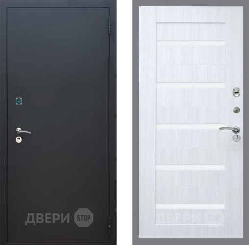 Входная металлическая Дверь Рекс (REX) 1A Черный Муар СБ-14 стекло белое Сандал белый