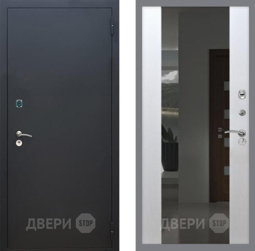 Входная металлическая Дверь Рекс (REX) 1A Черный Муар СБ-16 Зеркало Белый ясень