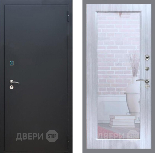 Входная металлическая Дверь Рекс (REX) 1A Черный Муар Зеркало Пастораль Сандал белый