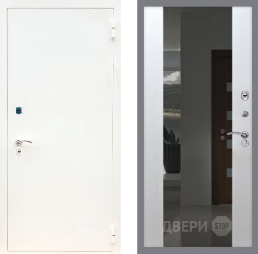Дверь Рекс (REX) 1А Белая шагрень СБ-16 Зеркало Белый ясень