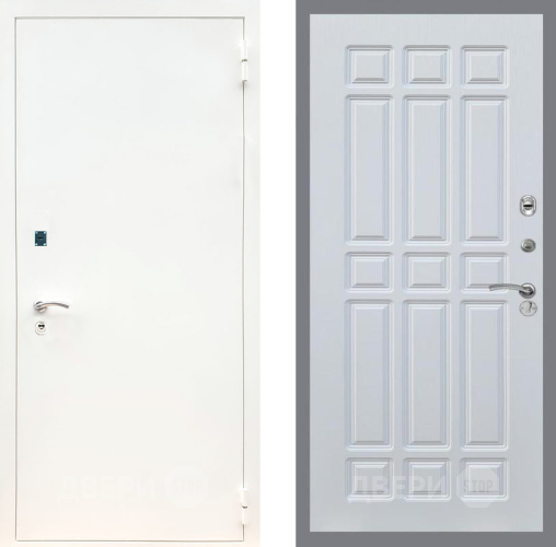 Входная металлическая Дверь Рекс (REX) 1А Белая шагрень FL-33 Белый ясень