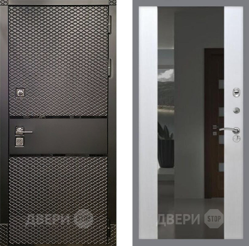 Входная металлическая Дверь Рекс (REX) 15 Черный Кварц СБ-16 Зеркало Белый ясень