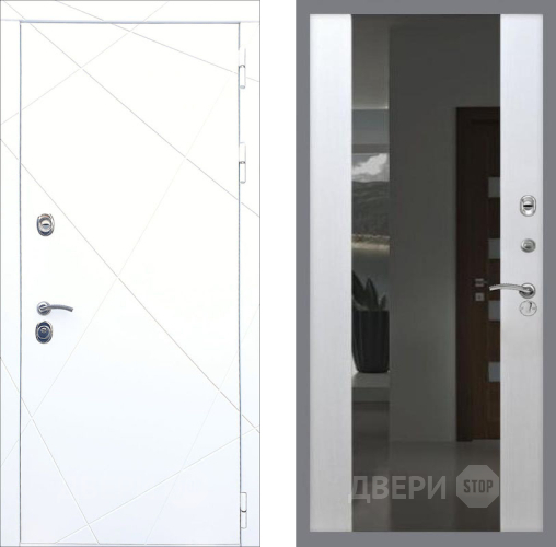 Входная металлическая Дверь Рекс (REX) 13 Силк Сноу СБ-16 Зеркало Белый ясень