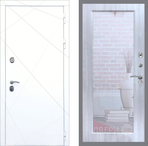 Входная металлическая Дверь Рекс (REX) 13 Силк Сноу Зеркало Пастораль Сандал белый