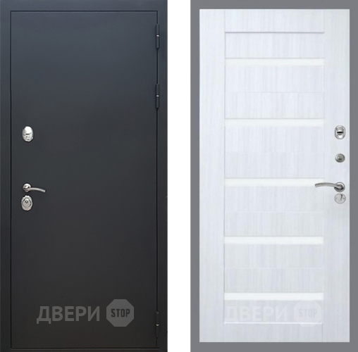 Входная металлическая Дверь Рекс (REX) 5 Черный Муар СБ-14 стекло белое Сандал белый