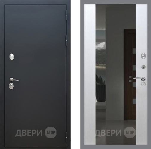 Входная металлическая Дверь Рекс (REX) 5 Черный Муар СБ-16 Зеркало Белый ясень