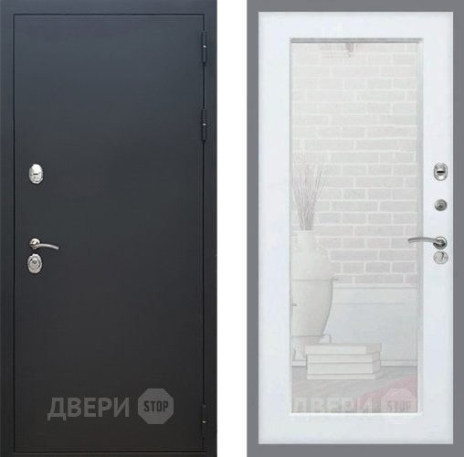 Входная металлическая Дверь Рекс (REX) 5 Черный Муар Зеркало Пастораль Белый ясень