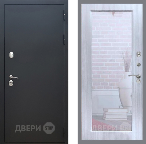 Входная металлическая Дверь Рекс (REX) 5 Черный Муар Зеркало Пастораль Сандал белый