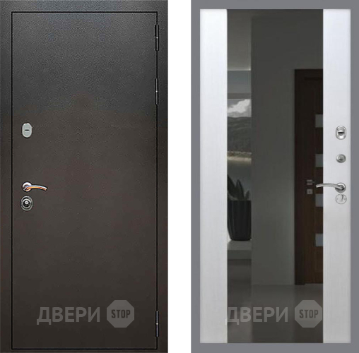 Входная металлическая Дверь Рекс (REX) 5 Серебро Антик СБ-16 Зеркало Белый ясень