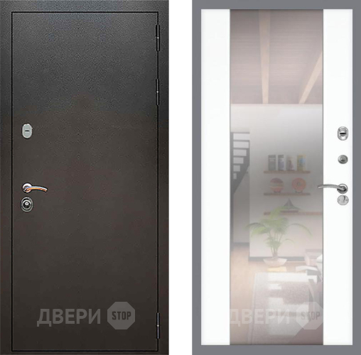 Входная металлическая Дверь Рекс (REX) 5 Серебро Антик СБ-16 Зеркало Силк Сноу