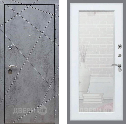 Входная металлическая Дверь Рекс (REX) 13 Бетон Темный Зеркало Пастораль Белый ясень