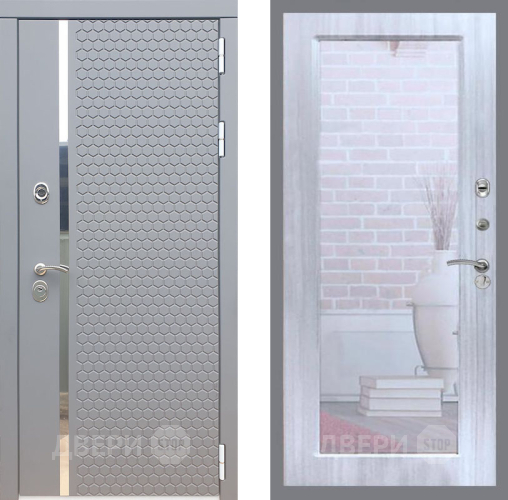 Входная металлическая Дверь Рекс (REX) 24 Зеркало Пастораль Сандал белый