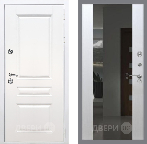 Дверь Рекс (REX) Премиум-н Силк Сноу СБ-16 Зеркало Белый ясень