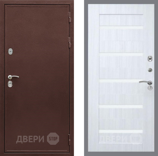 Входная металлическая Дверь Рекс (REX) 5 металл 3 мм СБ-14 стекло белое Сандал белый