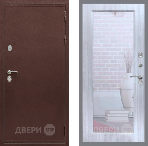 Входная металлическая Дверь Рекс (REX) 5 металл 3 мм Зеркало Пастораль Сандал белый