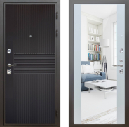 Дверь Шелтер (SHELTER) Комфорт Черная шагрень 13 с зеркалом Белый матовый 960х2050 мм