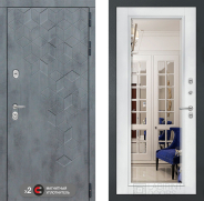 Дверь Лабиринт (LABIRINT) Бетон Зеркало Фацет с багетом Белый софт