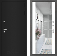 Дверь Лабиринт (LABIRINT) Classic шагрень черная Зеркало Максимум Белый софт 860х2050 мм