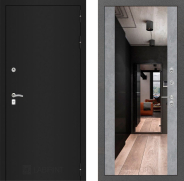 Дверь Лабиринт (LABIRINT) Classic шагрень черная Зеркало Максимум Бетон светлый 960х2050 мм