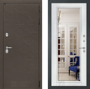 Дверь Лабиринт (LABIRINT) Смоки Зеркало Фацет с багетом Белый софт 860х2050 мм